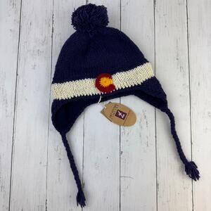 NWT Art Studio Blue Colorado Wool Fleece Handmade Earmuff Knit Beanie Hat Ski